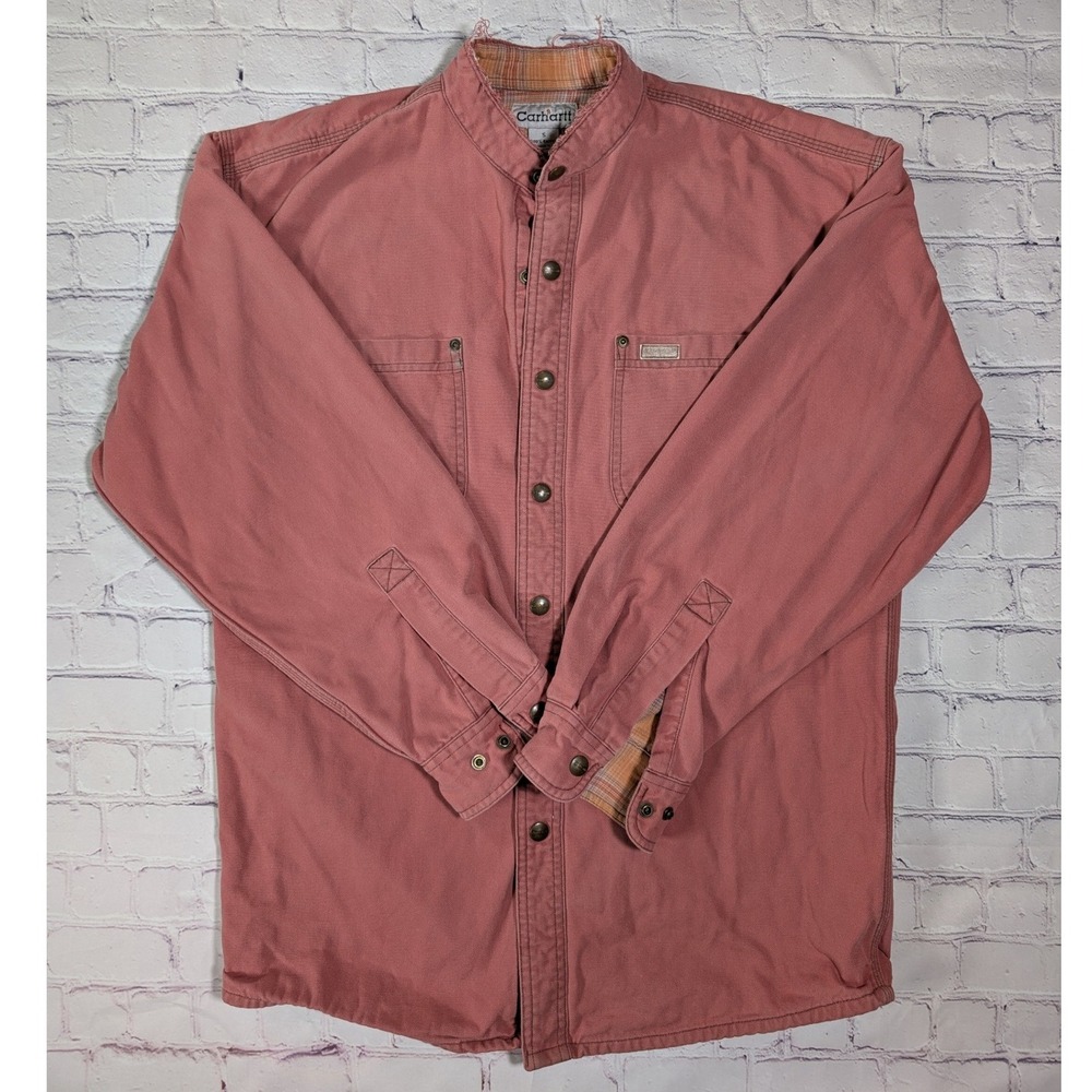Carhartt S96DKB Work Shirt Mens Small Cotton Canvas Fade to Pink